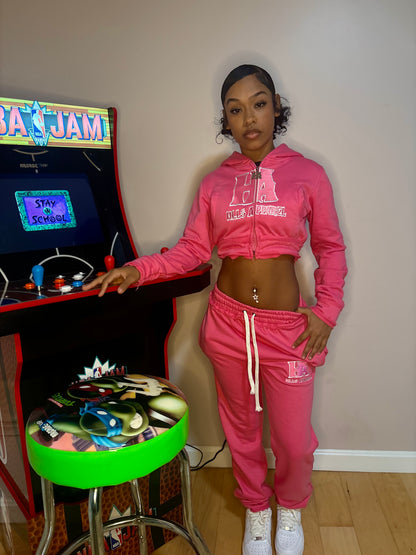 Hlls Cropped Sweatsuit Pink